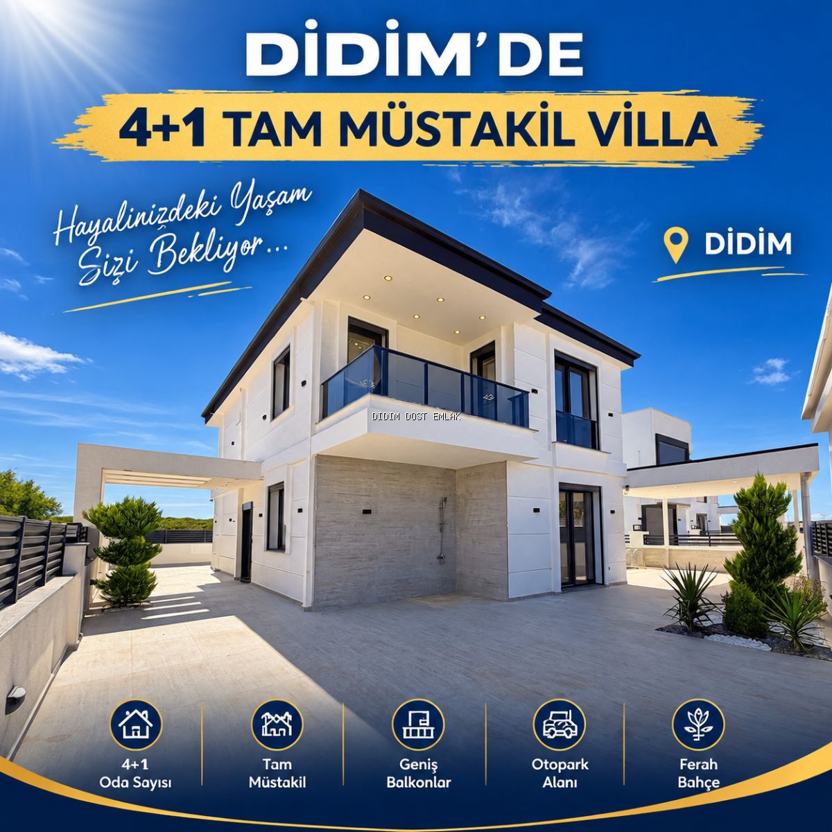 Didimde Tam Müstakil 4+1 Ayrı Mutfak Havuzlu Villa